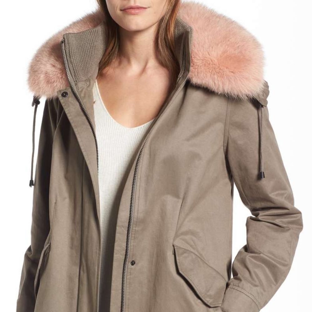 pink genuine fox fur coat Derek Lam